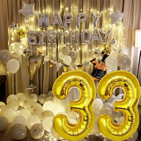 Kiwochy 33th Number Mylar Balloon Gold Giant Balloon Alphabet Foil