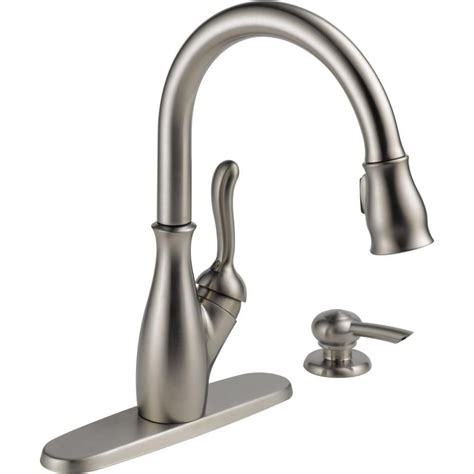 Delta Leland Single Handle Pull Down Sprayer Kitchen Faucet With Soap Dispenser In Stainless
