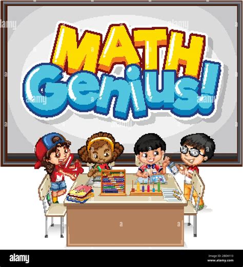 Font Design For Word Math Genius And Happy Students Illustration Stock