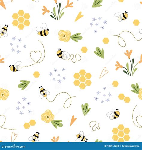 Bee Honey Pattern Bee Floral Yellow Template Bee Seamless Pattern Cute
