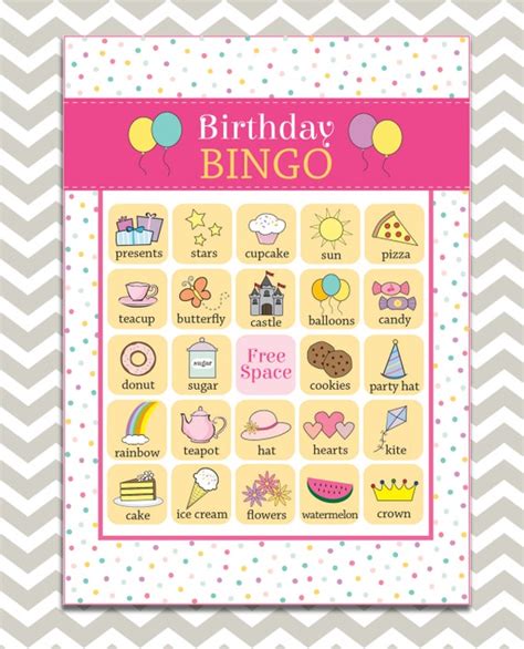 Printable Girls Birthday Bingo 16 Unique Game Cards