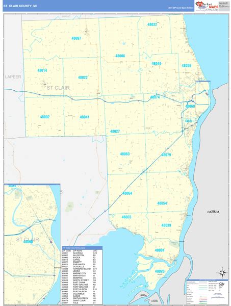 St Clair County Mi Zip Code Wall Map Basic Style By Marketmaps