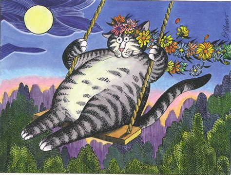 Kliban Cat On Swing At Moonlight Mailbox Happiness Angee At