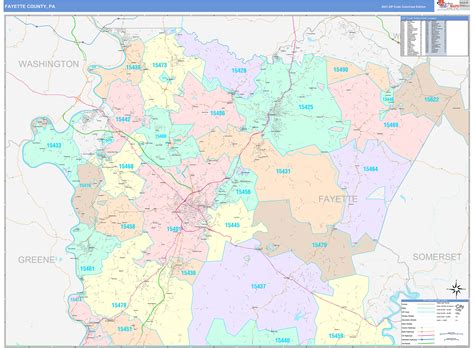 Fayette County Pa Wall Map Color Cast Style By Marketmaps