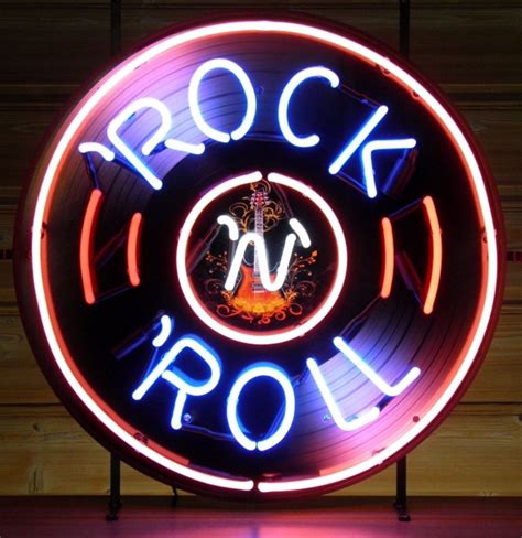 Rock And Roll Lp Vinyl Neon With Sign Behind The Neon 220v This Sign