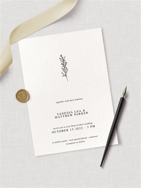 Minimalist Wedding Invitation Template Set Hand Drawn Etsy