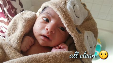 No baby should be bathed in luke warm water or water that is hot. Baby Caleb 1st Bath. - YouTube