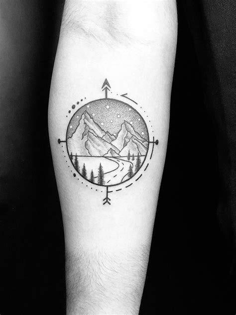 Compass Tattoo Wanderlust Mountain Compass Tattoo Forearm Tattoo