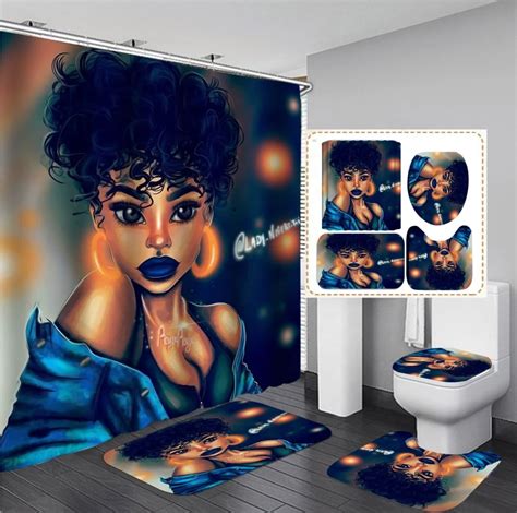 Custom Afro African Sweets Sexy Black Girls Magic Bath Rugs Shower