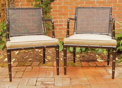 Pair Of Faux Bamboo Black Lacquer Arm Chairs At 1stdibs