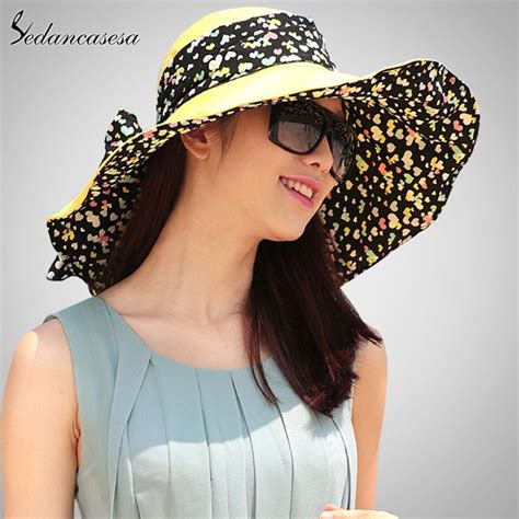 Fashion Design Flower Foldable Brimmed Sun Hat Summer Hats For Women