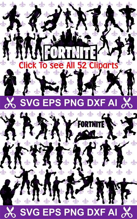 Fortnite Game Emotes 52 Cliparts Bundle Svg Silhouette Download
