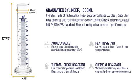 Graduated Cylinder 1000ml Class A Tolerance ±500ml