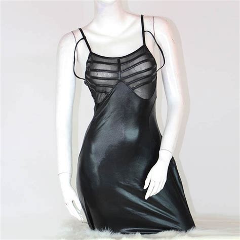 Vinyl Club Dresses Hollow Out Leather Women Dress Petticoat Lack Optik