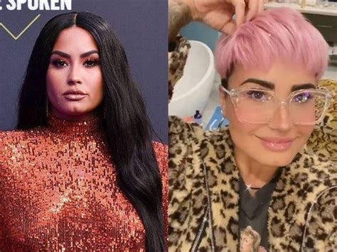 The pixie looks about an inch shorter than when she first revealed the bowl cut; Demi Lovato looks pretty in her new pink locks
