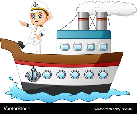 Cartoon Ship Captain Pointing On A Ship Royalty Free Vector