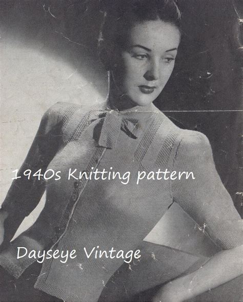 1940s Pussy Bow Cardigan Blouse Jumper Sweater Jersey Knitting Etsy Uk