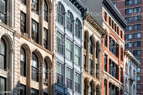 Block Of Historic Old Buildings On Broadway In Lower Manhattan New York