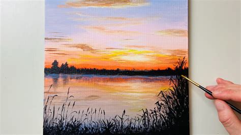 Sunset On The Lake Painting Acrylic Painting For Beginners 80 Youtube