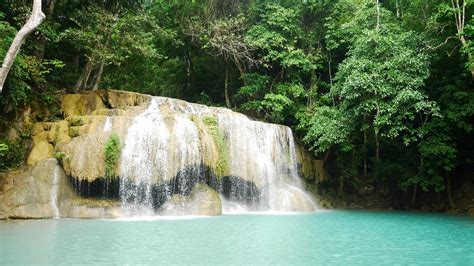 Erawan Waterfall In The Tropical Rain Forest Erawan National Park