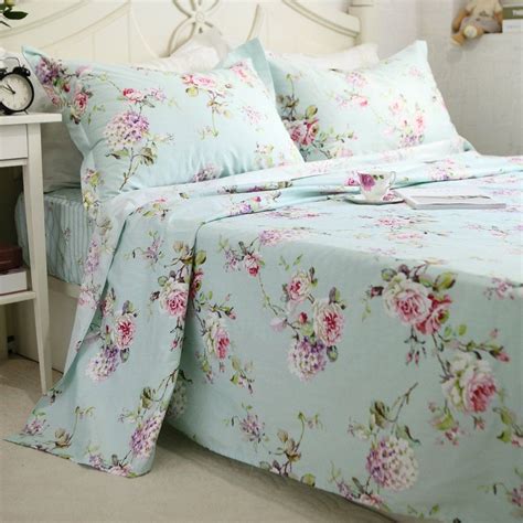 Fadfay 4piece Blue Floral Print Bed Sheet Set Cotton Bed Sheets Full