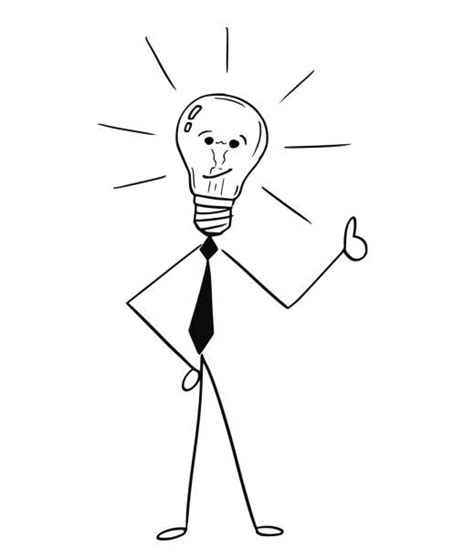 Happy Male Stick Figure Light Bulbs And Lights Vector Graphic