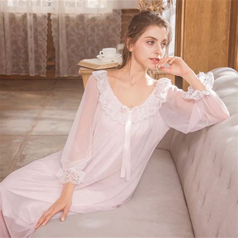 Buy Modal Mesh Lace Long Sleeve Long Night Gown Dress Womens Nightgown Long