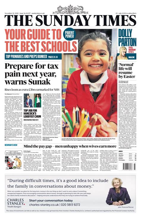 Sunday Times Front Page 15th of November 2020 - Tomorrow's Papers Today!