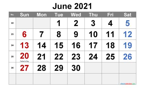 Printable June 2021 Calendar With Holidays Template Noar21m30