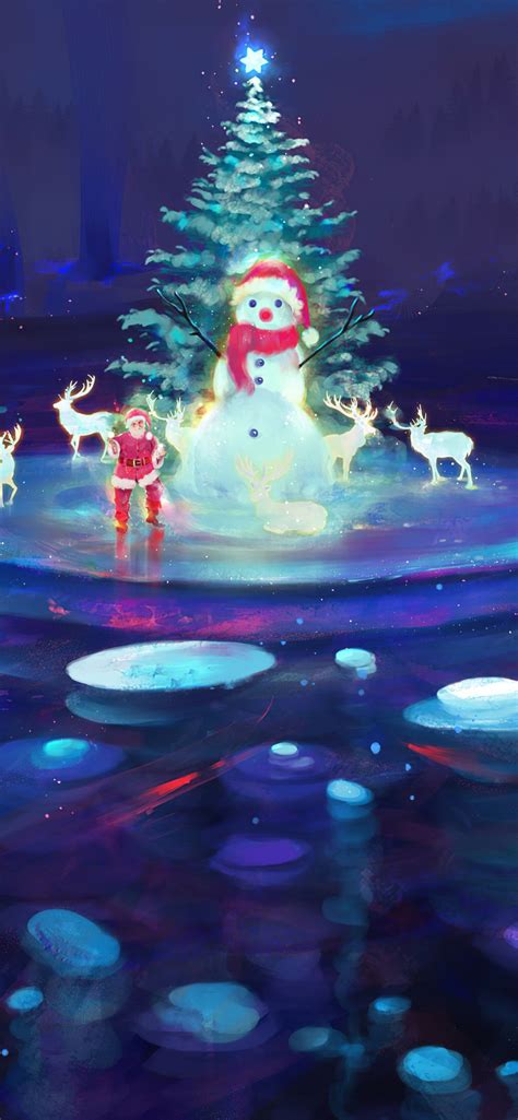 1242x2688 Reindeer Christmas Season Santa Colorful Digital Art 4k