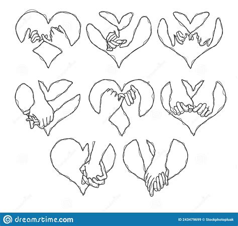 Tattoo Art Holding Hands Set With Line Art Illustration Isolated On