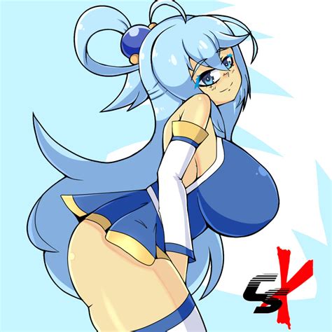 Rule 34 Aqua Konosuba Ass Big Breasts Blue Hair Clothed Clothing