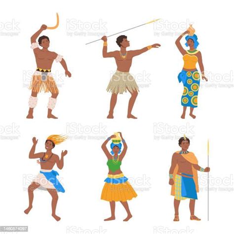 vetores de povos nativos africanos em conjunto de roupas tradicionais homens e mulheres