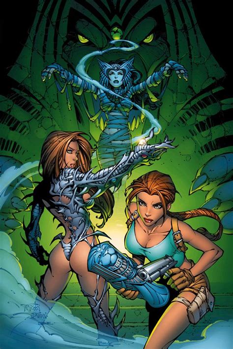 Awesome Randy Green Top Cow Art Tomb Raider Witchblade Crossover Tomb Raider Comics