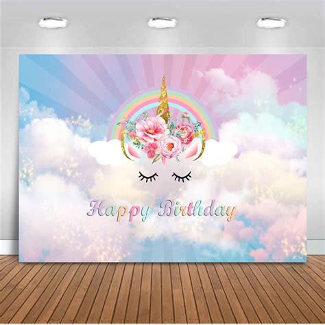 Buy Moca Rainbow Unicorn Birthday Floral Backdrop 7x5ft Vinyl Unicorn
