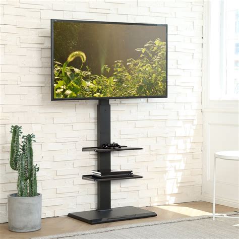 Fitueyes Modern Floor Tv Stand Black With Swivel Mount Height