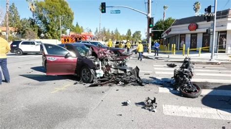 Speeding Motorcyclist Flies Over Car Dies After Head On Crash In Los