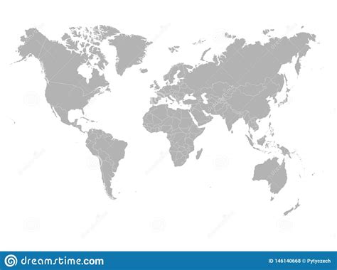 Grey World Map On White Background High Detail Blank Political Vector