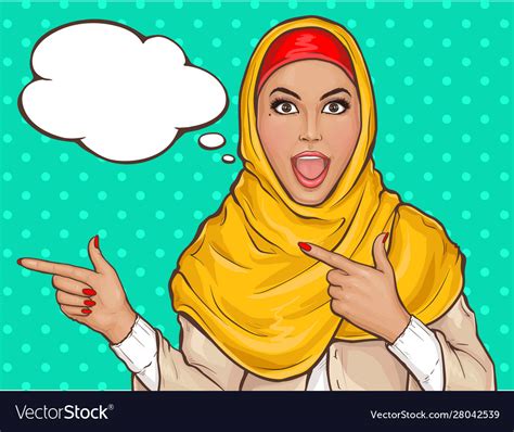 Arabic Woman In Hijab Pointing Fingers Royalty Free Vector