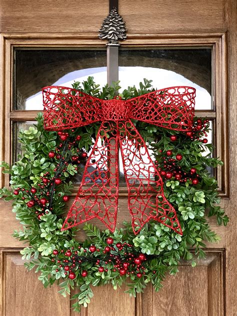 Boxwood Wreath From Hobby Lobby I Added Berries And A Bow For