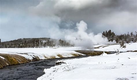 Hot Steam And Mist Rise From Geo Thermal Pool In Yellowstone Stock