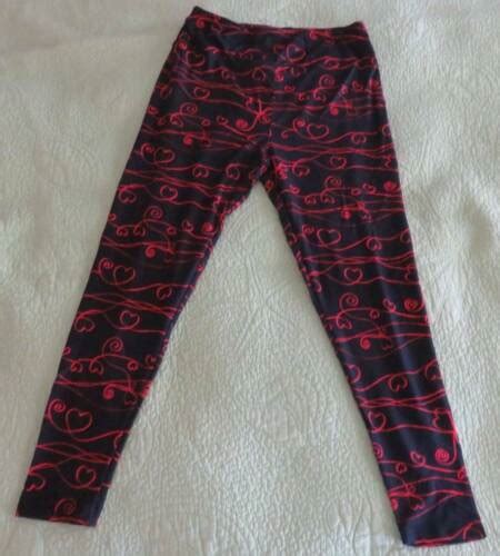 New Charlies Project Heart Scrolls Black Red Leggings Adult Sz Tc Tall Curvy Ebay