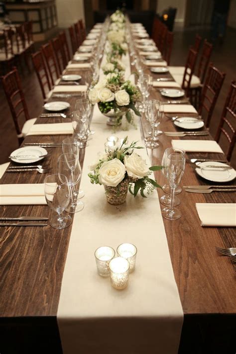 Reception Tables Were Decorated White Table Runners Mercury Glass