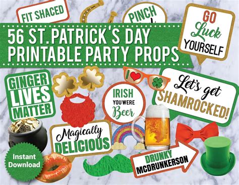 56 Adult St Patricks Day Photo Booth Printable Props Irish Etsy