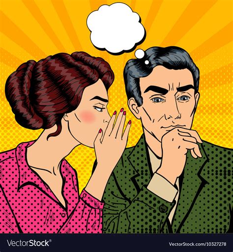 Woman Whispering Secret To Her Husband Pop Art Vector Image