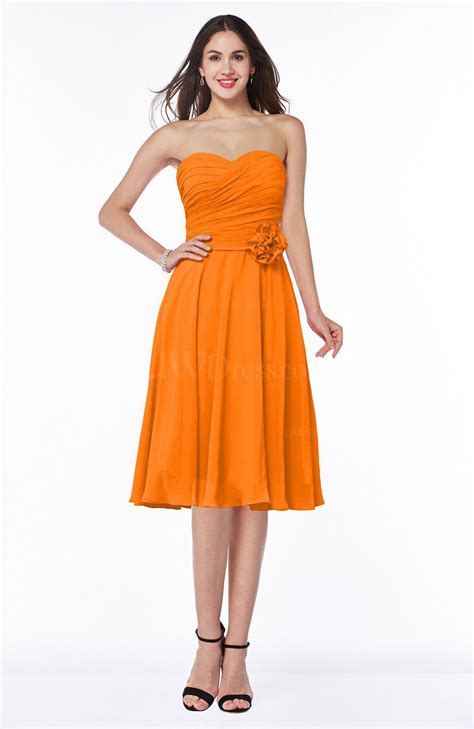 Find your perfect dress for the big day today! Orange Modern A-line Sleeveless Zip up Tea Length Plus ...