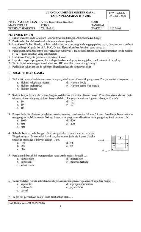 Contoh Soal Uas Fisika Kelas 10 Semester 2 - Dapatkan Contoh