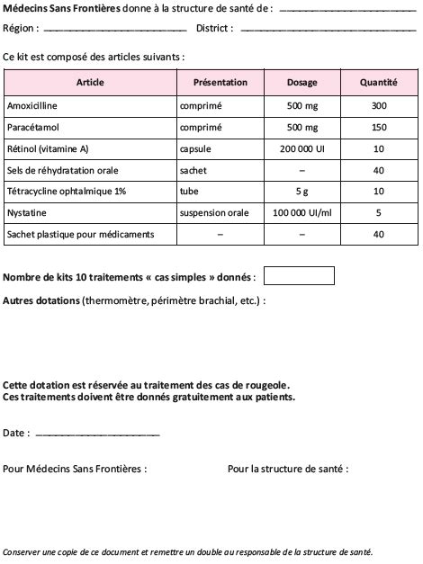 Annexe Exemples de formulaire de dotation Guides médicaux MSF