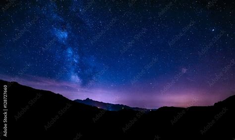 Night Sky Stars Milky Way Blue Purple Sky In Starry Night Over