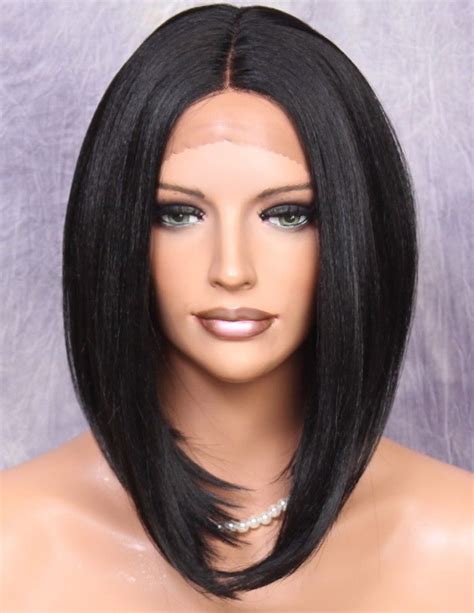 Lace Front Wig Straight Soft Off Black Human Hair Blend Heat Ok 1b Lby